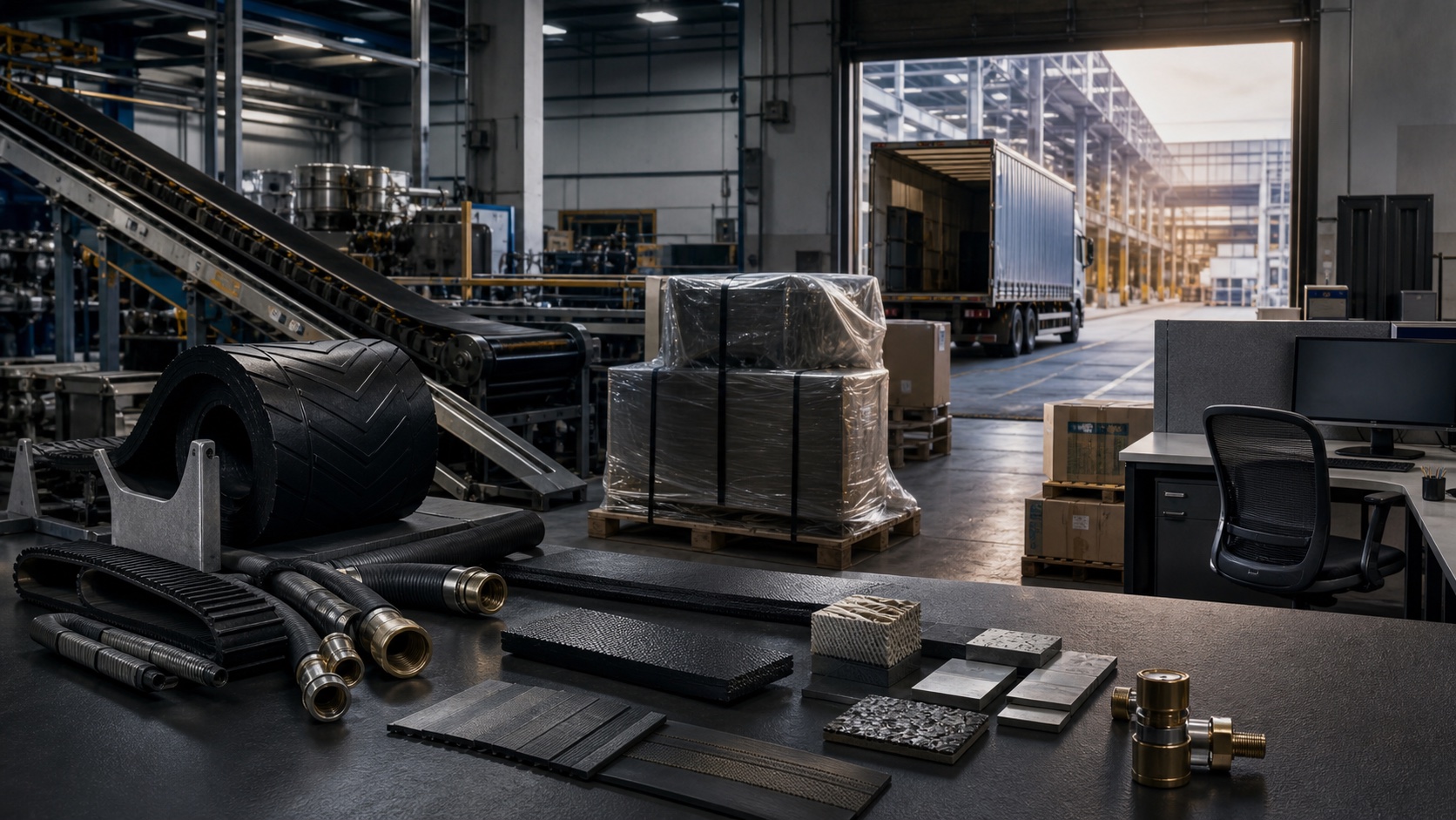 Unbranded technical-material production facility with cross-border outbound logistics