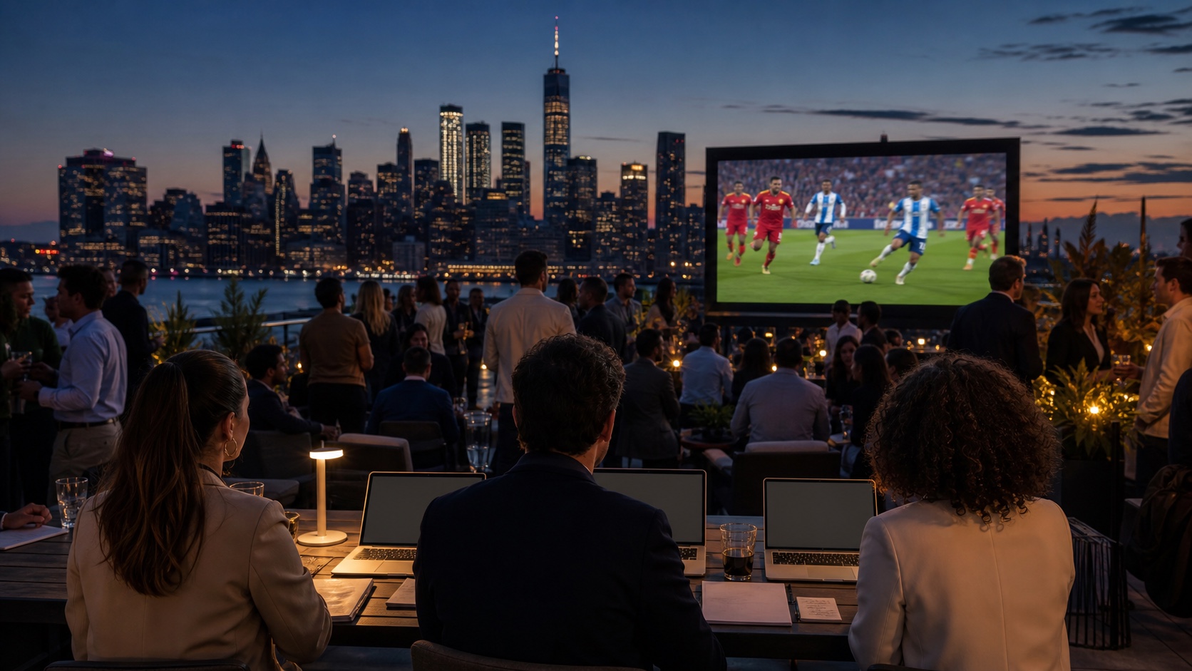 International football watch party with an unbranded cross-border campaign team