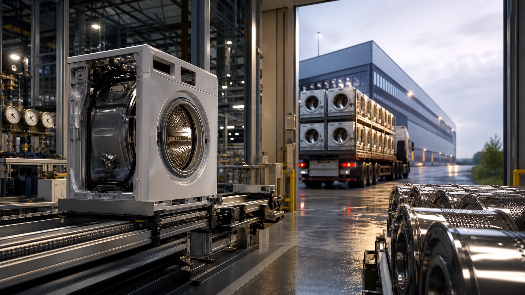 Premium unbranded washing-machine assembly line transitioning between European plants